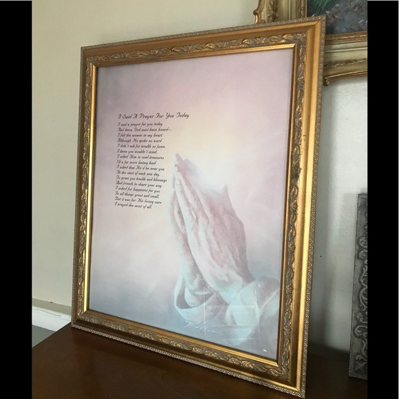 Rare Vintage Gold Frame Praying Hands Picture - Picture 3 of 5